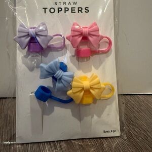 Colorful Bow Straw Toppers Set- Set of 4- NWT